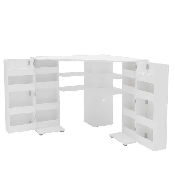 Corner Dressing Table with Storage - White