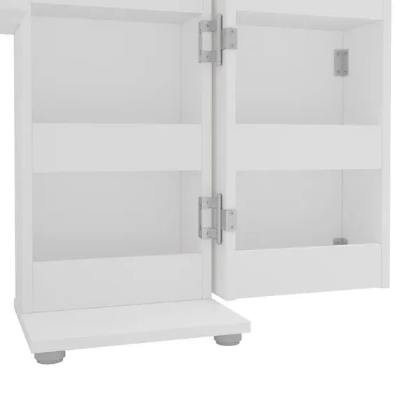 Corner Dressing Table with Storage - White