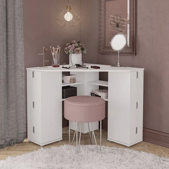 Corner Dressing Table with Storage - White image