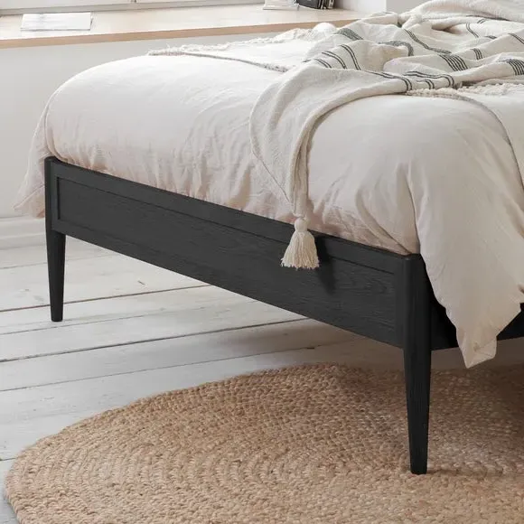Curved Bed Frame with Rattan Headboard - Black, Oak