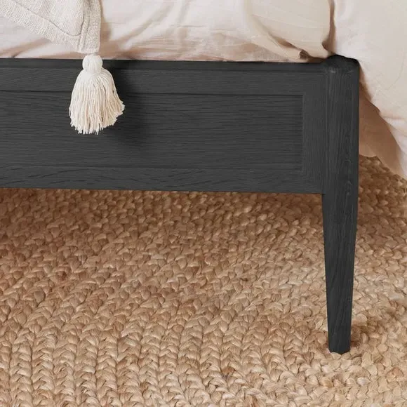 Curved Bed Frame with Rattan Headboard - Black, Oak