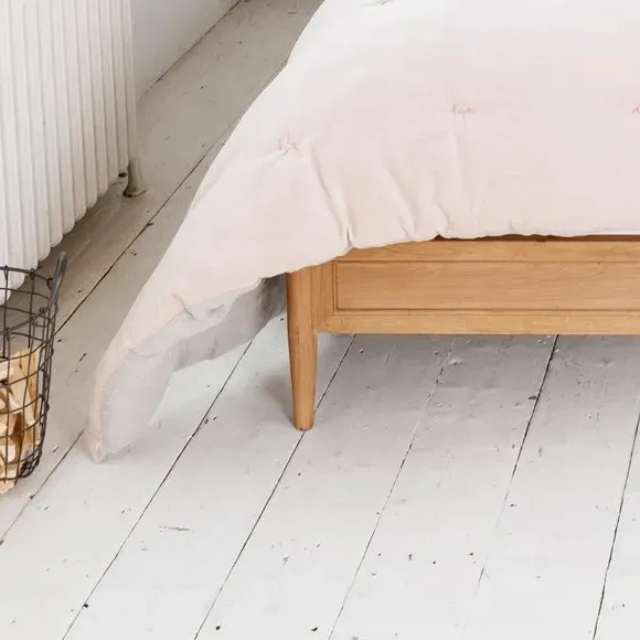 Curved Bed Frame with Rattan Headboard - Oak
