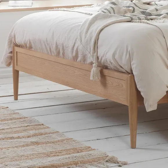 Curved Bed Frame with Rattan Headboard - Oak