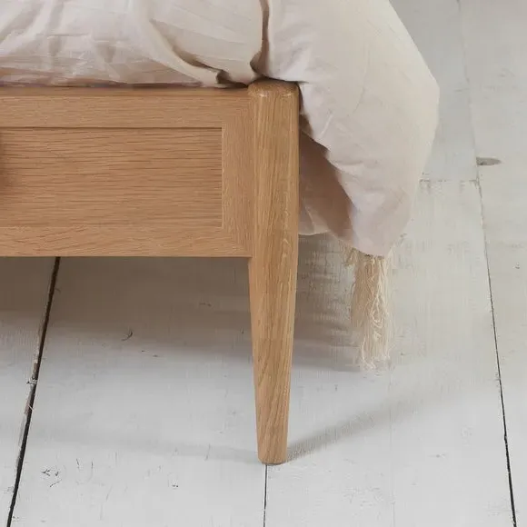 Curved Bed Frame with Rattan Headboard - Oak