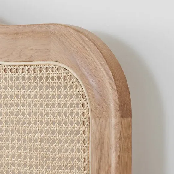 Curved Bed Frame with Rattan Headboard - Oak
