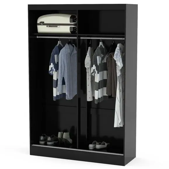 Double Sliding Wardrobe with Mirror - Black