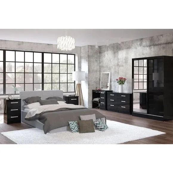 Double Sliding Wardrobe with Mirror - Black