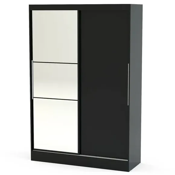 Double Sliding Wardrobe with Mirror - Black image