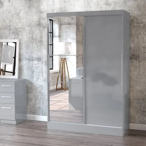 Double Sliding Wardrobe with Mirror - Grey