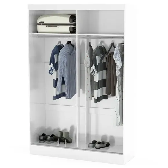 Double Sliding Wardrobe with Mirror - White