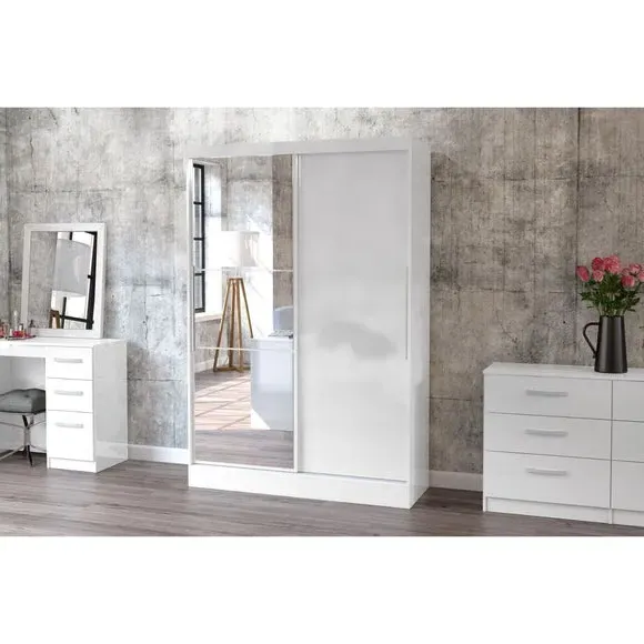 Double Sliding Wardrobe with Mirror - White