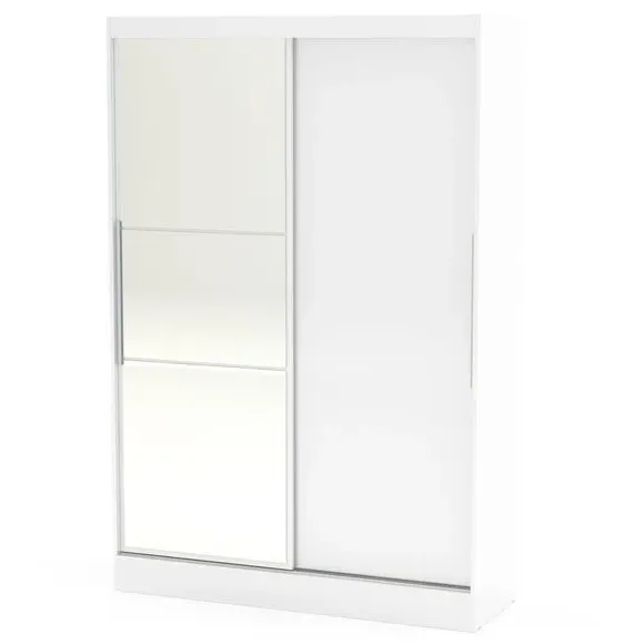 Double Sliding Wardrobe with Mirror - White