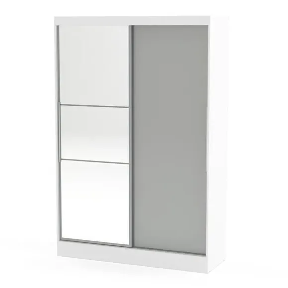 Double Sliding Wardrobe with Mirror - White