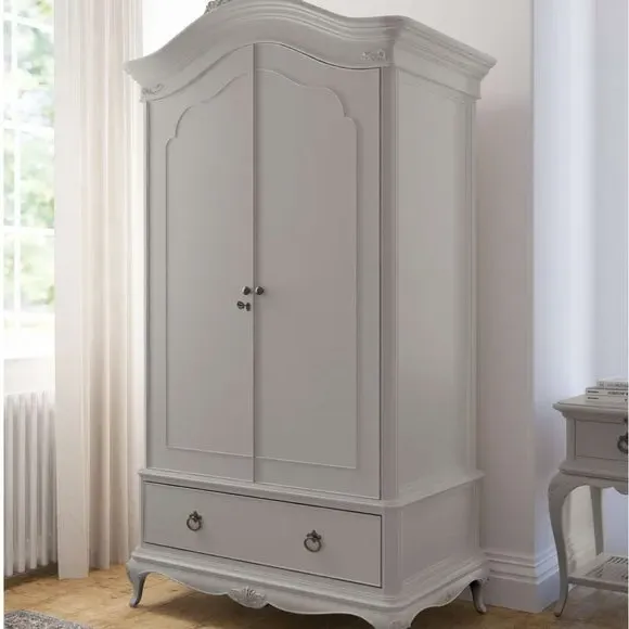 Double Wardrobe with Carved Details - Grey, Wood