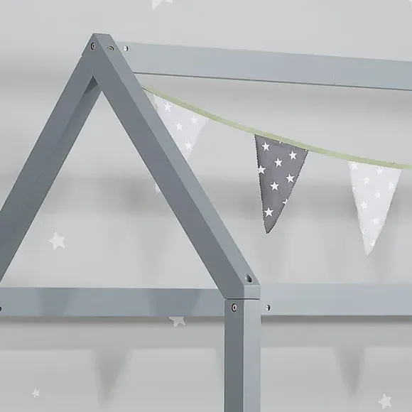 House Bed Frame with Canopy - Grey, Wood