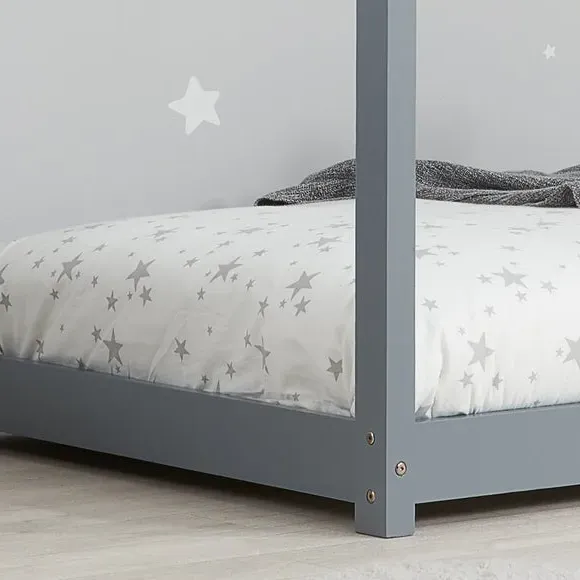 House Bed Frame with Canopy - Grey, Wood