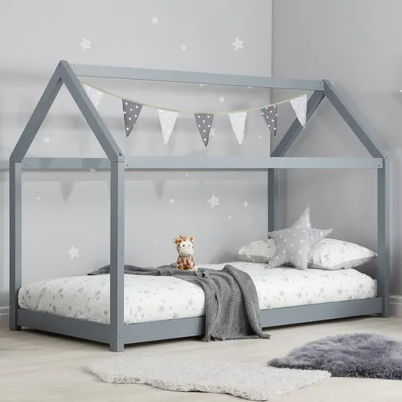 House Bed Frame with Canopy - Grey, Wood image