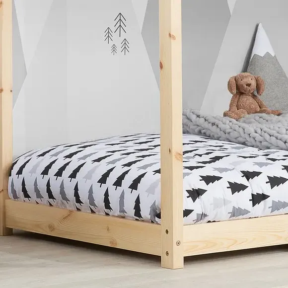 House Bed Frame with Canopy - Pine, Wood