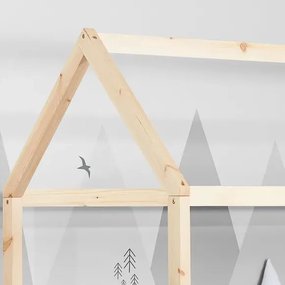 House Bed Frame with Canopy - Pine, Wood