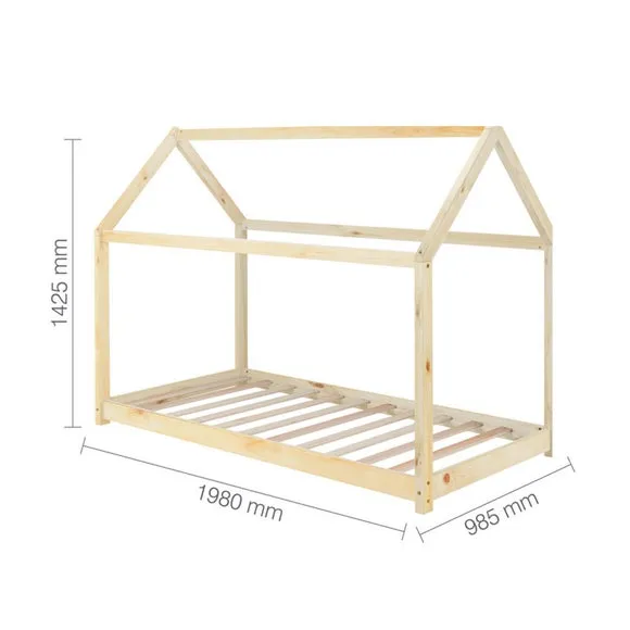 House Bed Frame with Canopy - Pine, Wood