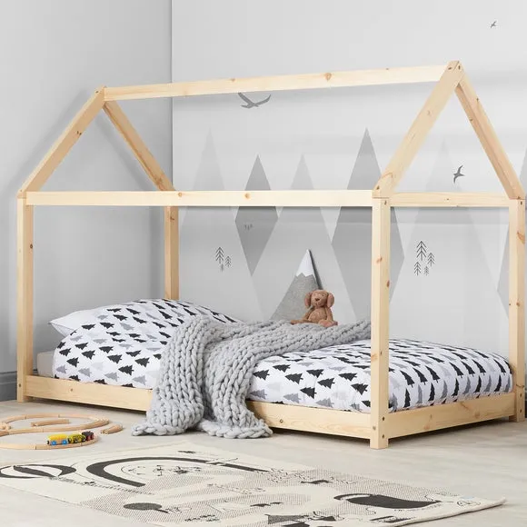 House Bed Frame with Canopy - Pine, Wood