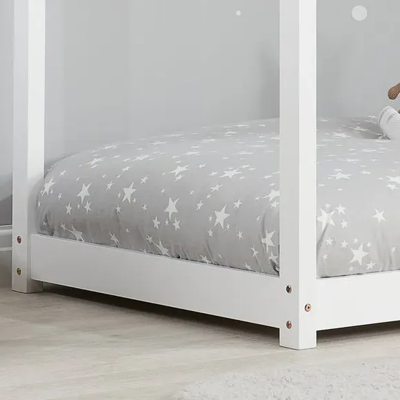 House Bed Frame with Canopy - White, Wood