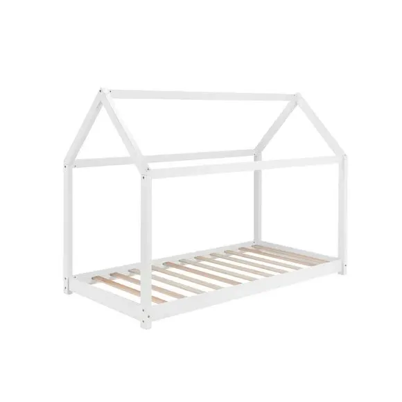 House Bed Frame with Canopy - White, Wood