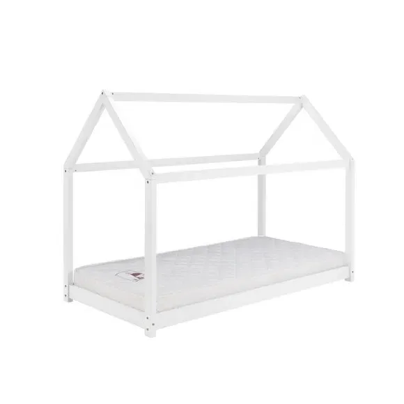 House Bed Frame with Canopy - White, Wood