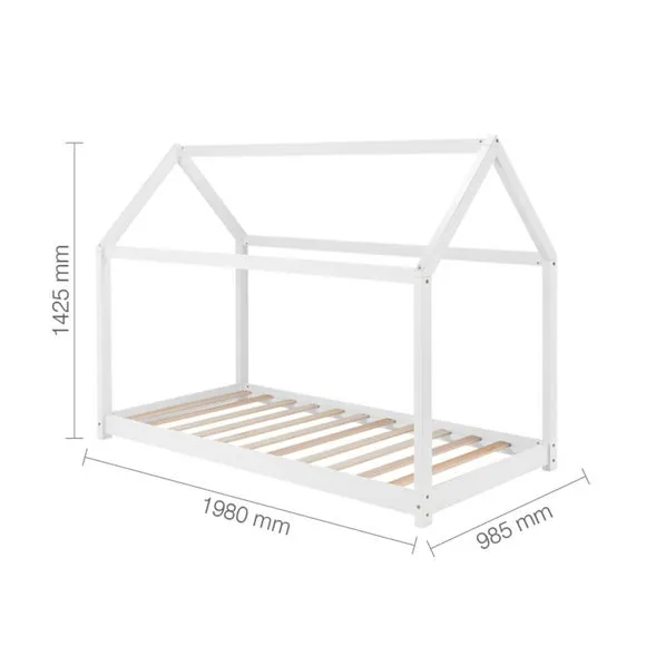 House Bed Frame with Canopy - White, Wood