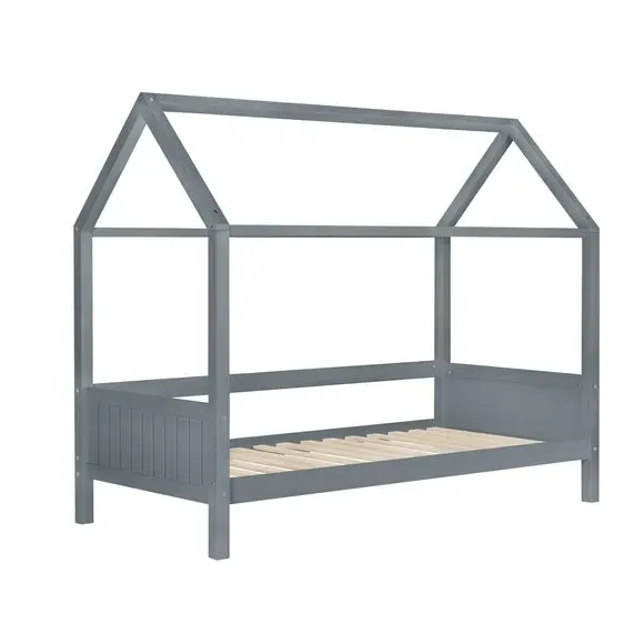 House-Shaped Bed Frame with Canopy - Grey