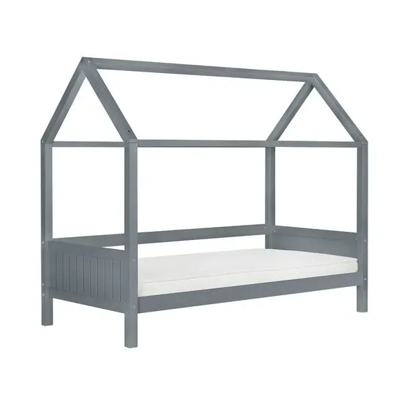 House-Shaped Bed Frame with Canopy - Grey