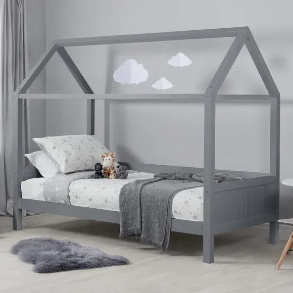 House-Shaped Bed Frame with Canopy - Grey image