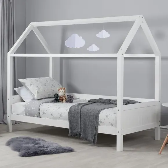 House-Shaped Bed Frame with Canopy - White