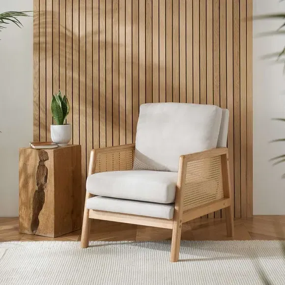 Occasional Armchair with Rattan Frame - Natural