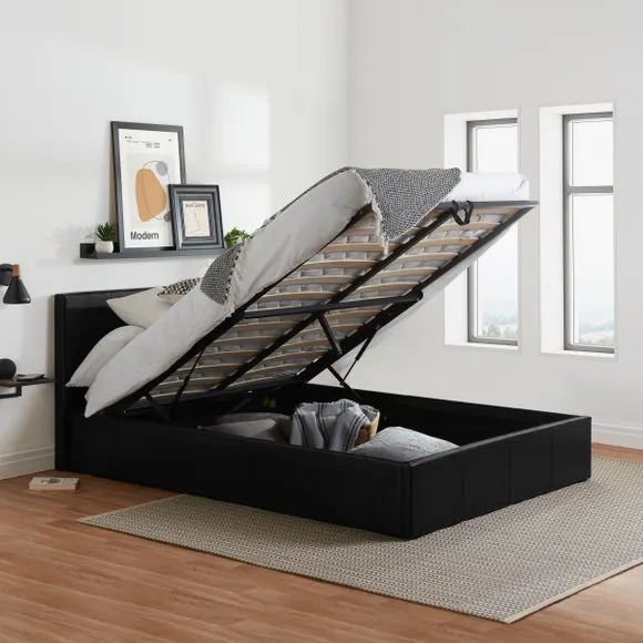 Ottoman Bed Frame with Storage - Black, Faux Leather