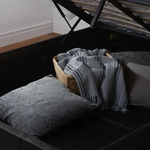 Ottoman Bed Frame with Storage - Black, Faux Leather
