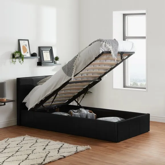 Ottoman Bed Frame with Storage - Black, Faux Leather