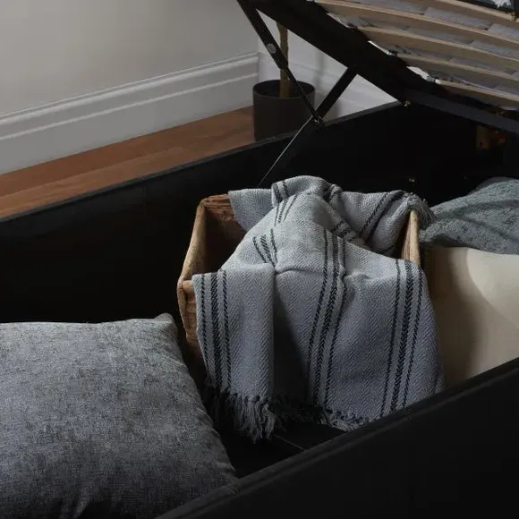 Ottoman Bed Frame with Storage - Black, Faux Leather