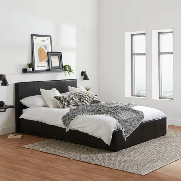 Ottoman Bed Frame with Storage - Black, Faux Leather