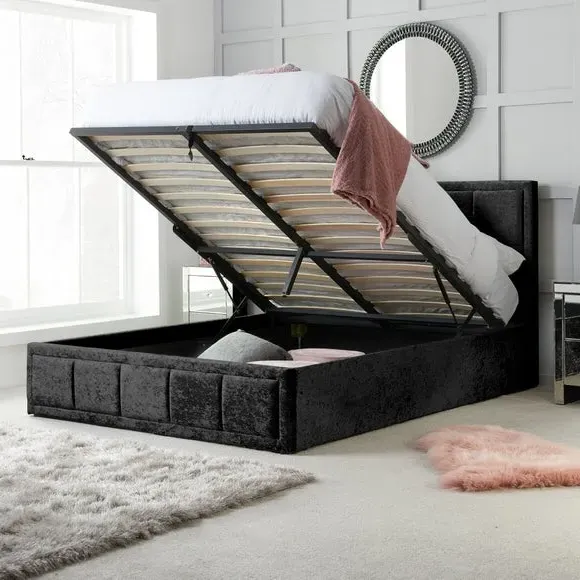 Ottoman Bed Frame with Storage - Black, Velvet