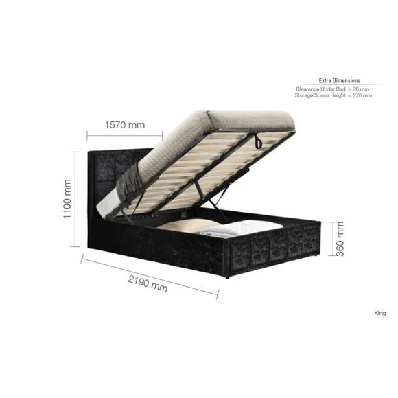Ottoman Bed Frame with Storage - Black, Velvet