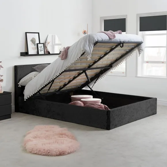 Ottoman Bed Frame with Storage - Black, Velvet