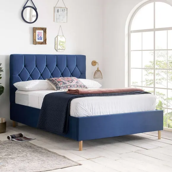 Ottoman Bed Frame with Storage - Blue, Velvet