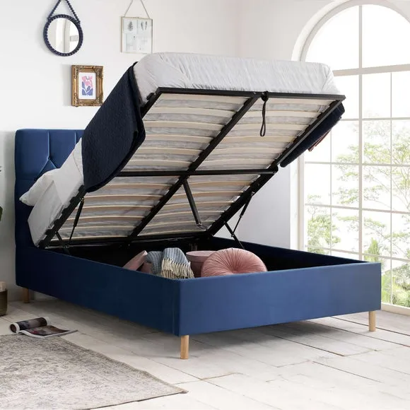 Ottoman Bed Frame with Storage - Blue, Velvet image