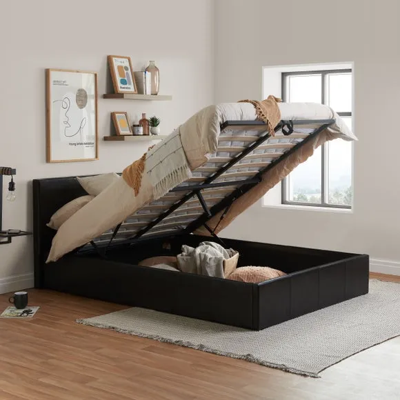 Ottoman Bed Frame with Storage - Brown, Faux Leather