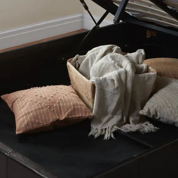 Ottoman Bed Frame with Storage - Brown, Faux Leather