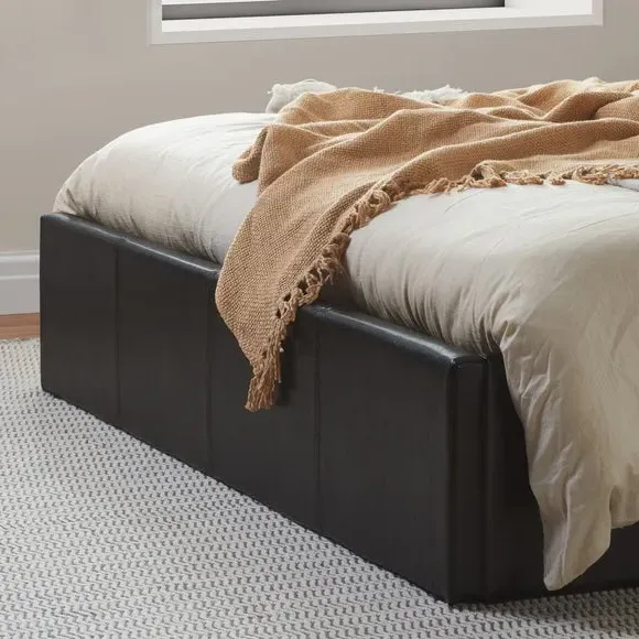 Ottoman Bed Frame with Storage - Brown, Faux Leather