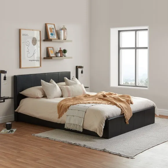 Ottoman Bed Frame with Storage - Brown, Faux Leather