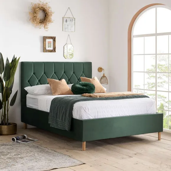 Ottoman Bed Frame with Storage - Green, Velvet