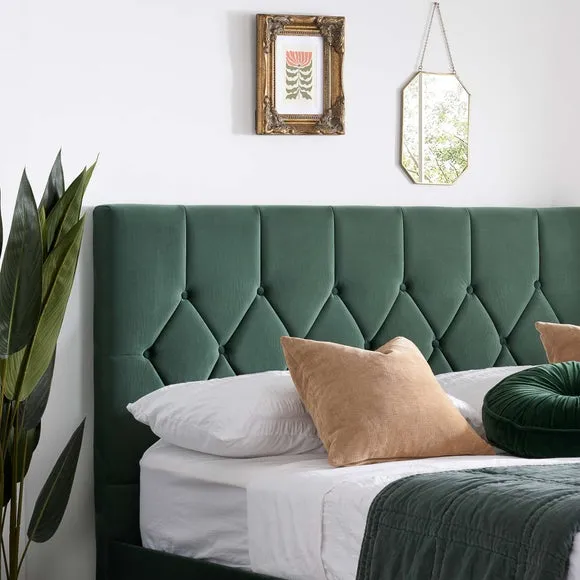 Ottoman Bed Frame with Storage - Green, Velvet